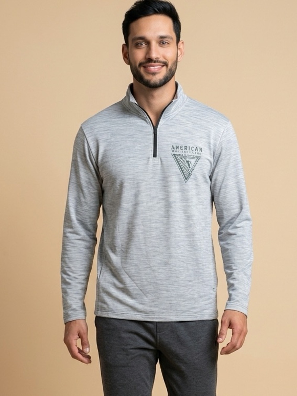 NWT American Fighter Men’s Gray Graphic Half Zip Long Sleeve Pull Over Jacket- M